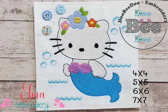 Mermaid White Kitty - Fill Stitch - Machine Embroidery Design