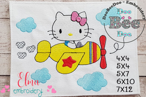 Airplane White Kitty - Fill Stitch - Machine Embroidery Design
