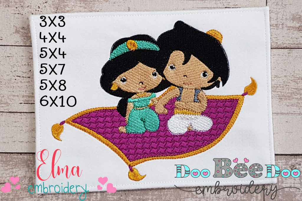 Princess Jasmine and Prince Ali - Fill Stitch Embroidery