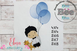 Baby Boy Flying Balloons - Fill Stitch Embroidery