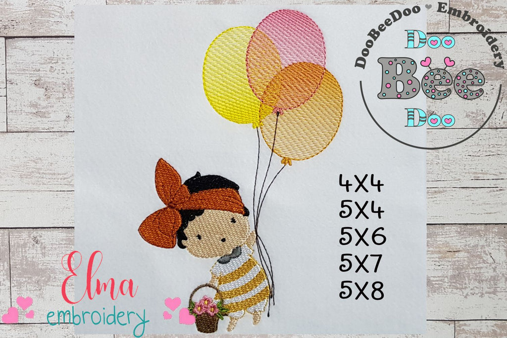 Baby Girl Flying Balloons - Fill Stitch Embroidery