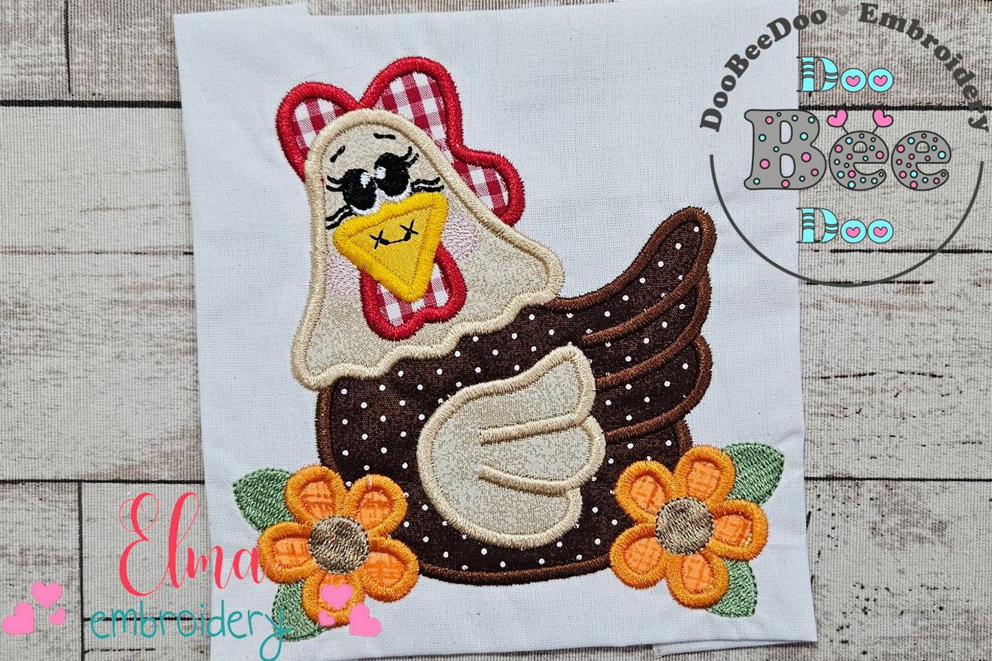 Chicken and Flowers - Applique - Machine Embroidery Design