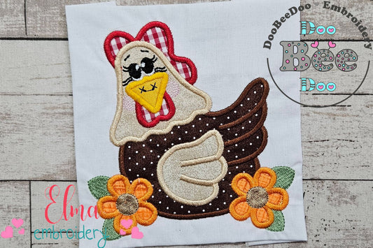 Chicken and Flowers - Applique - Machine Embroidery Design
