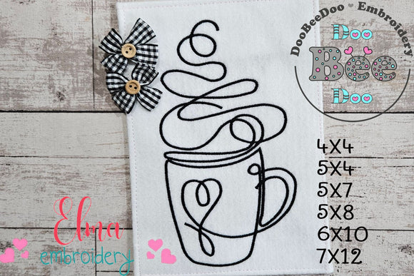 Coffee Cup Line Art - Fill Stitch - Machine Embroidery Design