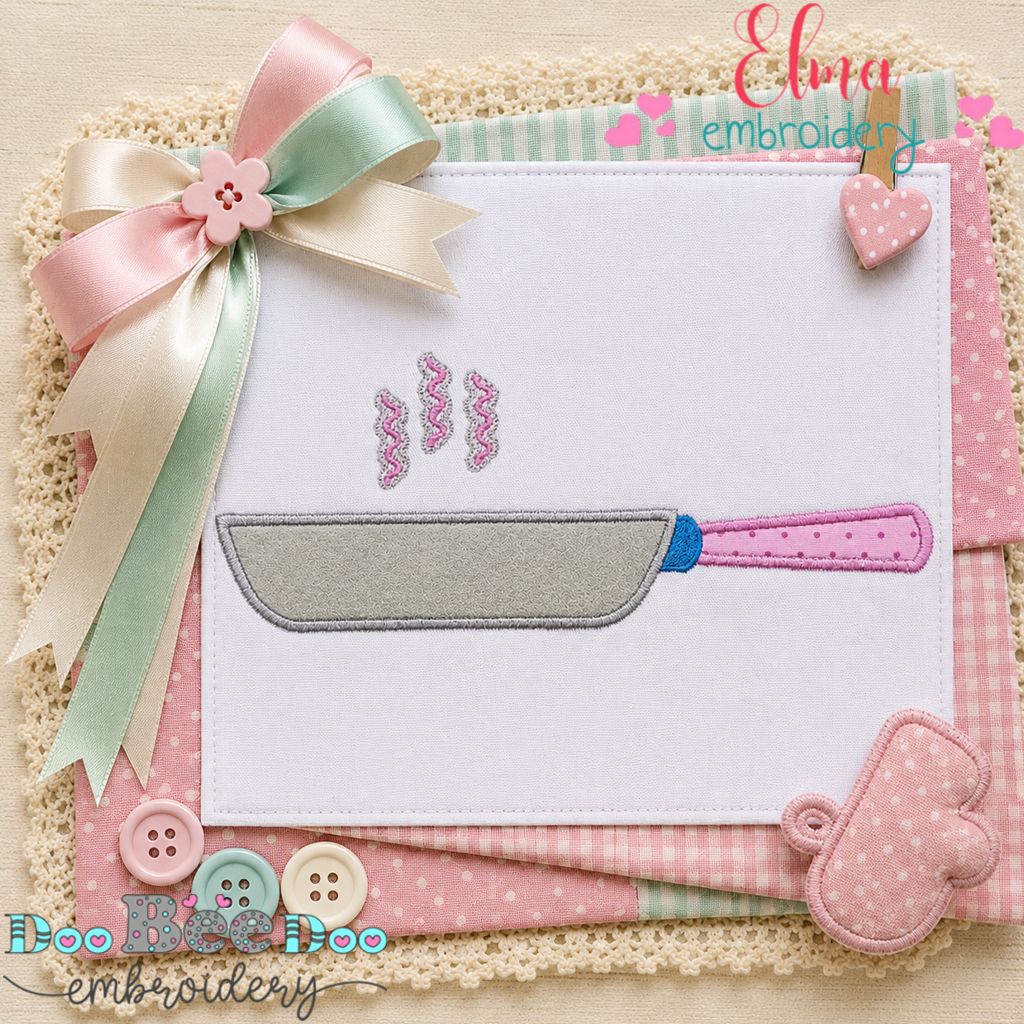 Sizzling Frying Pan - Appliqué - Machine Embroidery Design