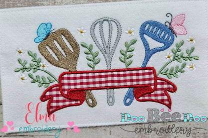 Kitchen Banner Kitchenware - Applique - Machine Embroidery Design