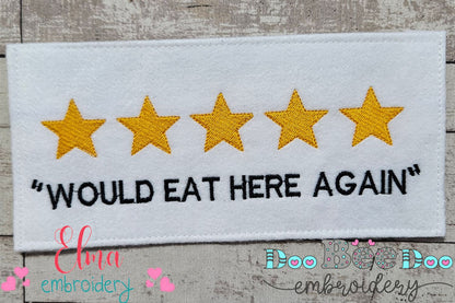 Five Stars Kitchen Review - Fill Stitch - Machine Embroidery Design