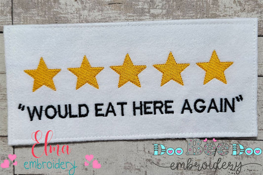Five Stars Kitchen Review - Fill Stitch - Machine Embroidery Design