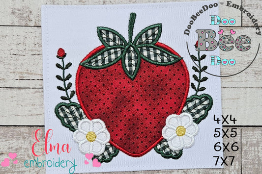 Strawberry and Flowers - Applique - Machine Embroidery Design