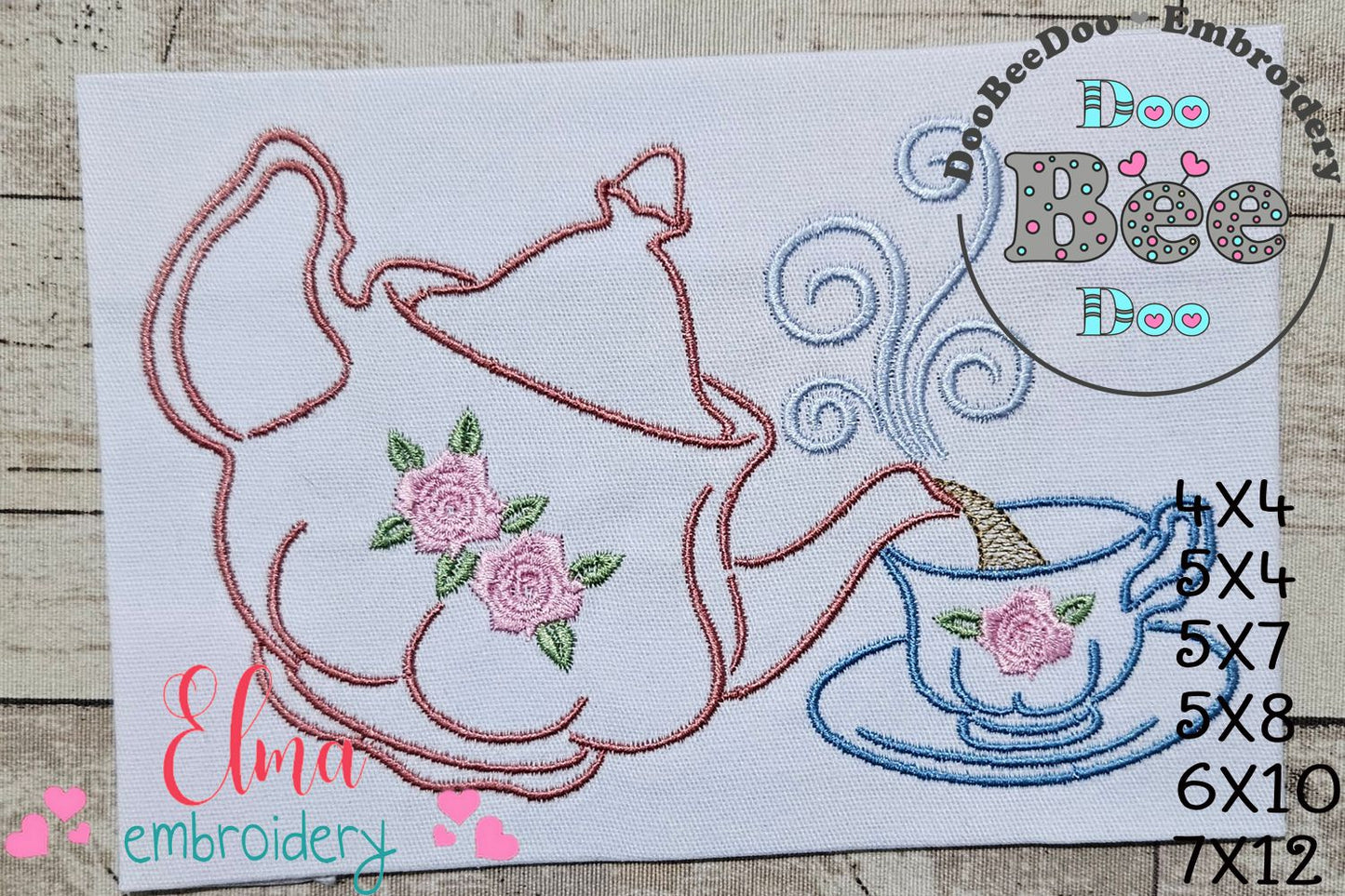 Teapot and Cup - Redwork - Machine Embroidery Design