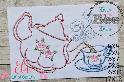 Teapot and Cup - Redwork - Machine Embroidery Design