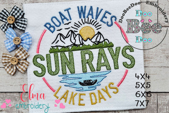 Boat Waves Sun Rays Lake Days - Fill Stitch - Machine Embroidery Design