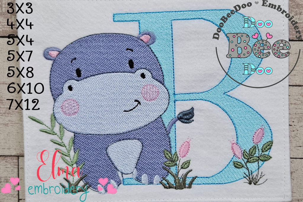 Hippo Monogram B Letter B - Fill Stitch Embroidery