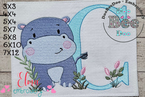 Hippo Monogram C Letter C - Fill Stitch Embroidery