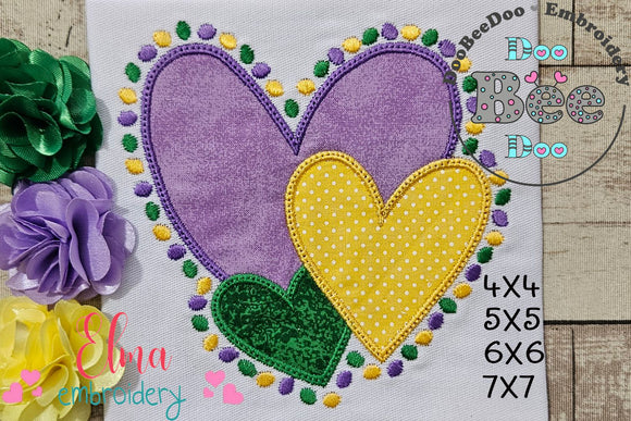 Mardi Gras Hearts and Beads - Applique - Machine Embroidery Design