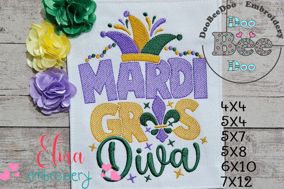 Mardi Gras Diva - Fill Stitch - Machine Embroidery Design