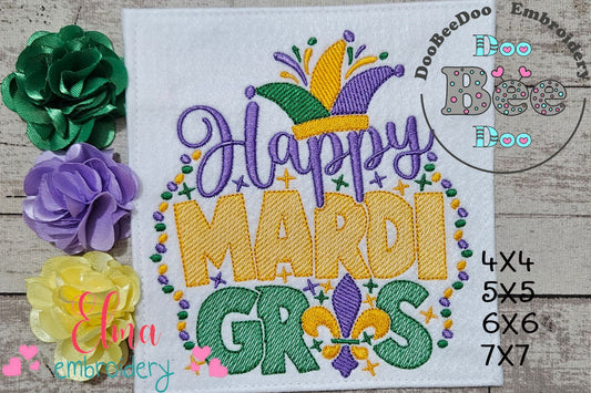 Happy Mardi Gras - Rippled Stitch - Machine Embroidery Design