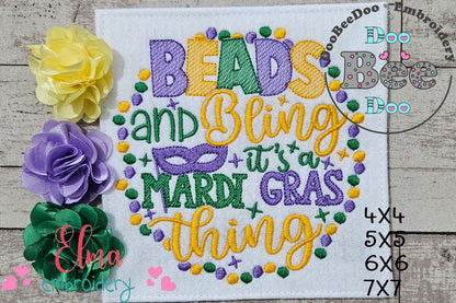 Beads and Bling It's a Mardi Gras Thing - Fill Stitch - Machine Embroidery Design