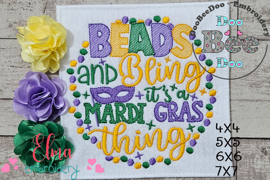 Beads and Bling It's a Mardi Gras Thing - Fill Stitch - Machine Embroidery Design