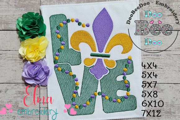 Mardi Gras Love - Fill Stitch - Machine Embroidery Design