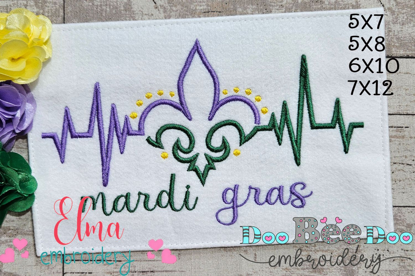 Mardi Gras Heartbeat - Fill Stitch - Machine Embroidery Design