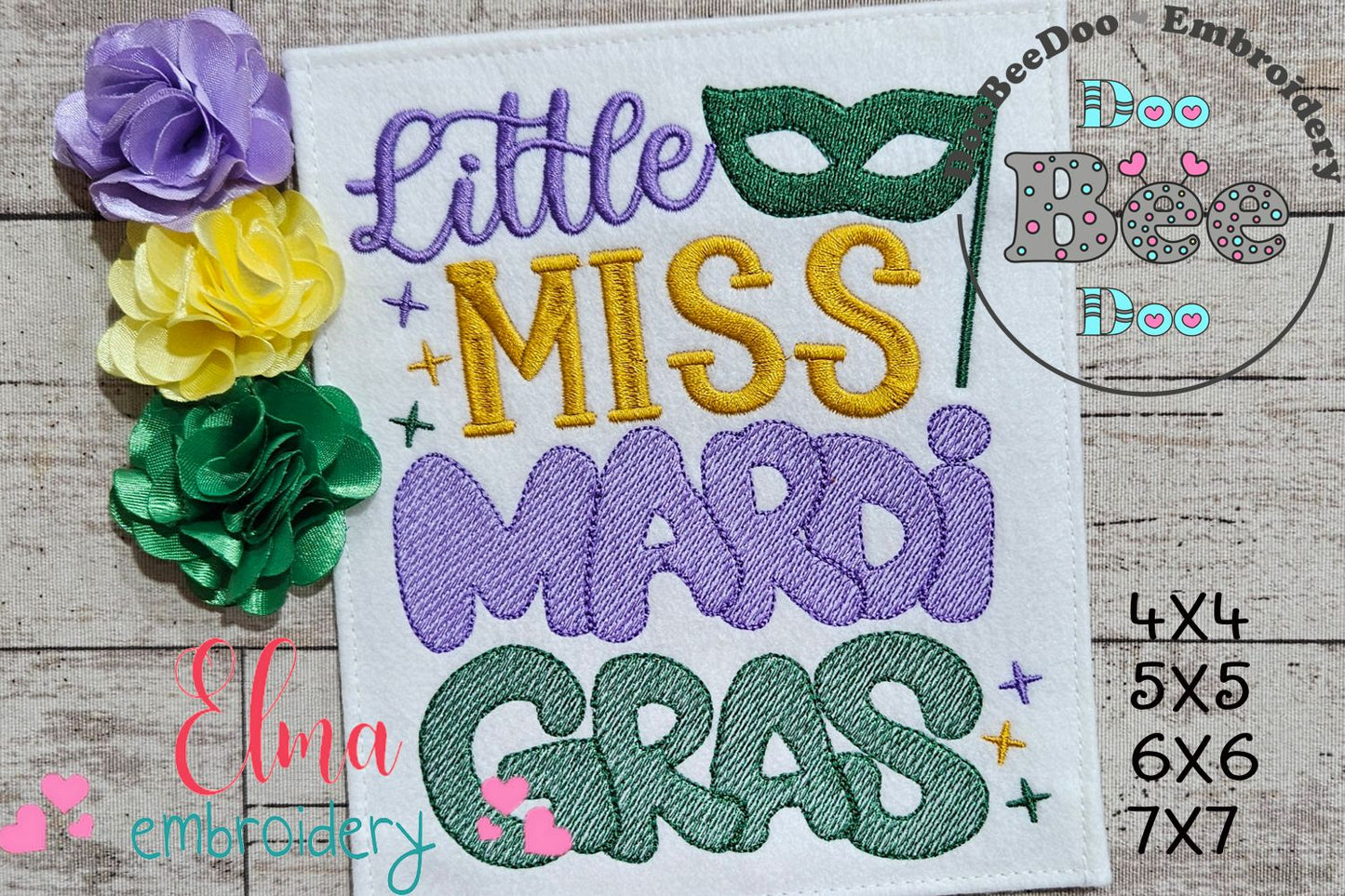 Little Miss Mardi Gras - Fill Stitch - Machine Embroidery Design