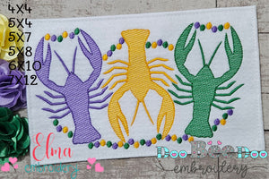 Crawfishes and Beads Mardi Gras - Rippled Stitch - Machine Embroidery Design