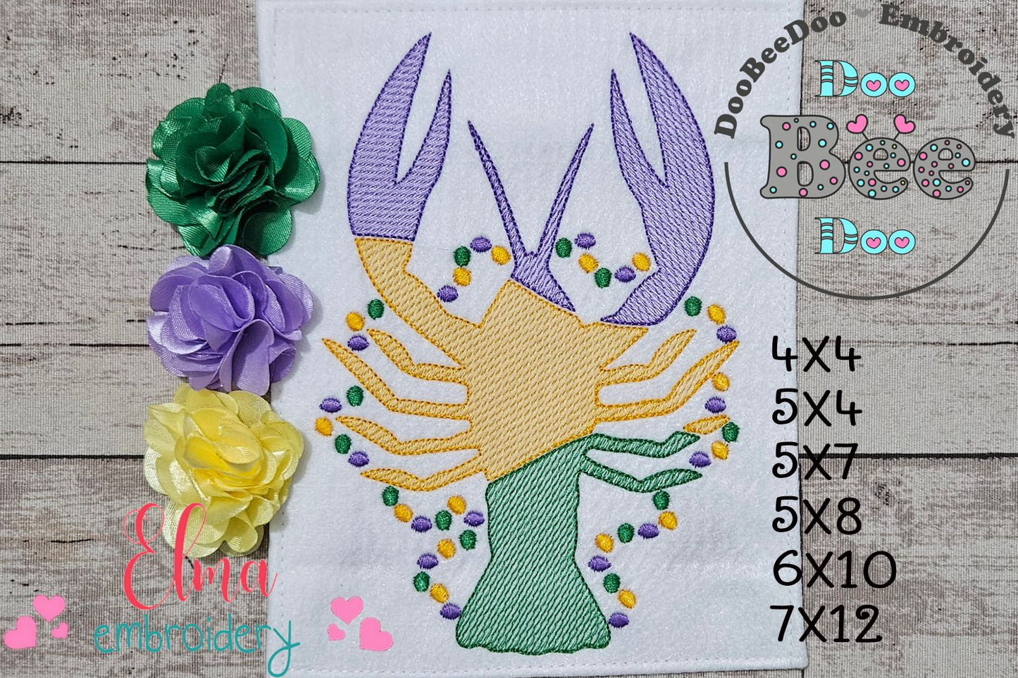 Crawfish and Beads Mardi Gras - Rippled Stitch - Machine Embroidery Design