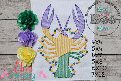 Crawfish and Beads Mardi Gras - Rippled Stitch - Machine Embroidery Design
