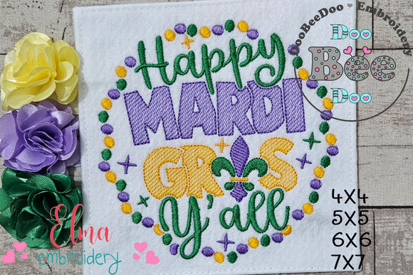 Happy Mardi Gras Y'all - Rippled Stitch - Machine Embroidery Design