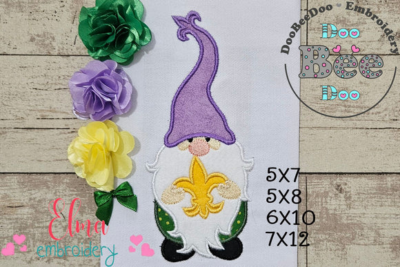 Mardi Gras Gnome Fleur - Applique - Machine Embroidery Design