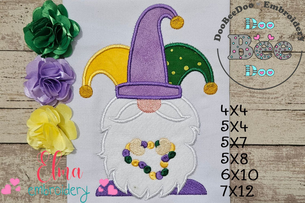 Mardi Gras Gnome Beads - Applique - Machine Embroidery Design