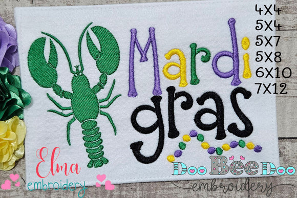 Crawfish and Beads Mardi Gras - Fill Stitch - Machine Embroidery Design