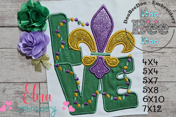 Mardi Gras Love - Applique - Machine Embroidery Design