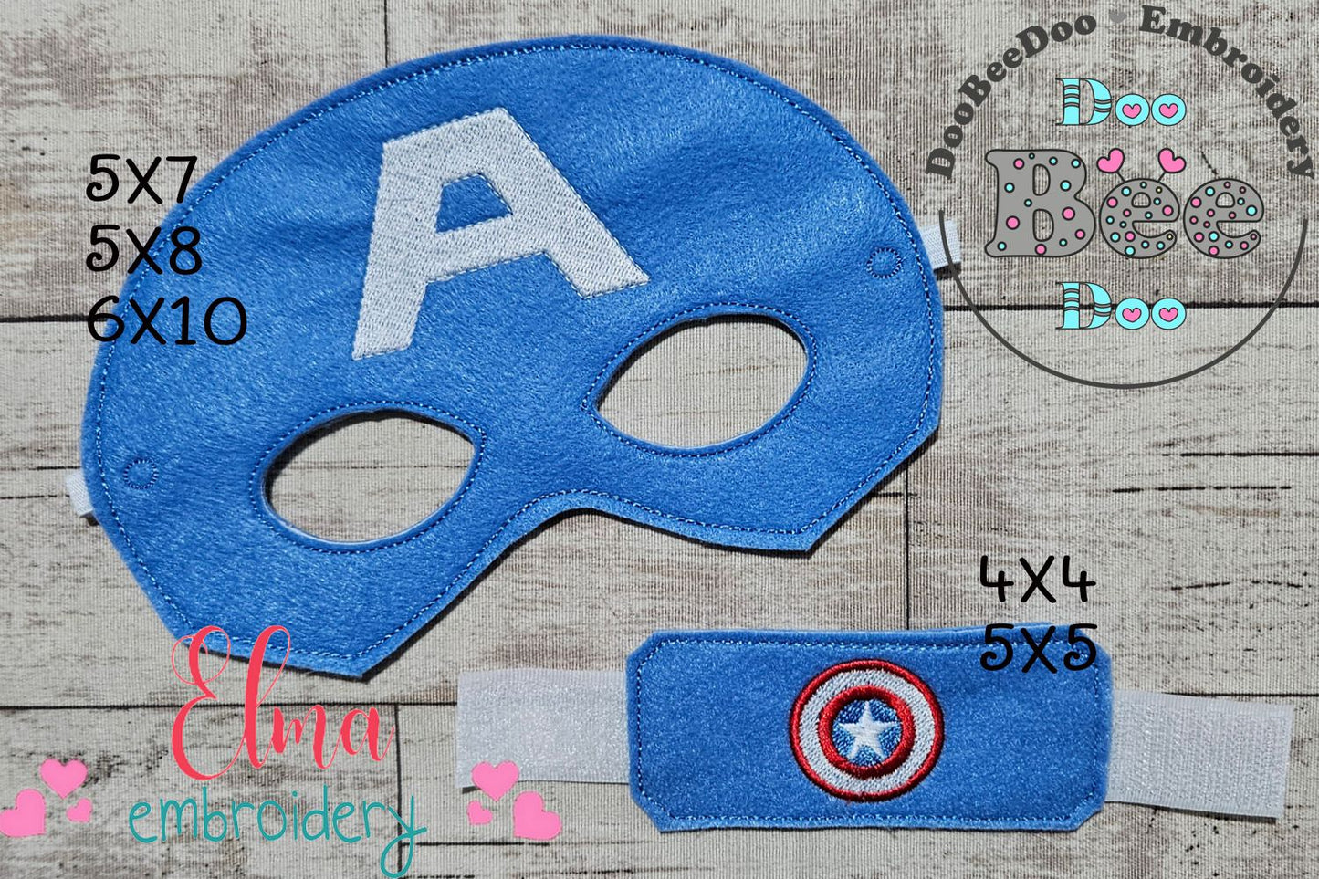 🦸‍♂️Star-Spangled Hero Set🛡️ – ITH Project – Mask & Bracelet – Machine Embroidery Design
