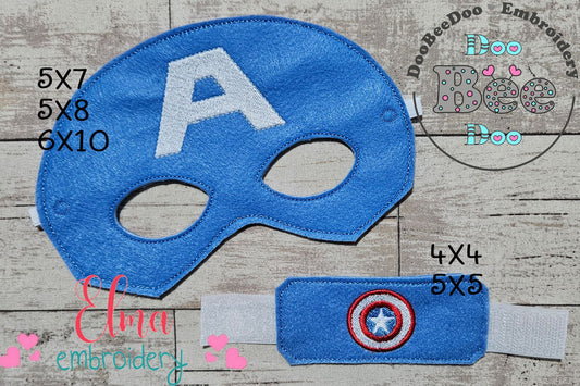🦸‍♂️Star-Spangled Hero Set🛡️ – ITH Project – Mask & Bracelet – Machine Embroidery Design