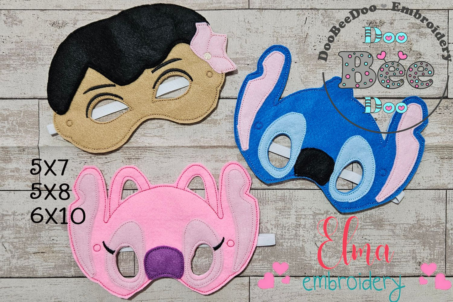 🌺 Island Friends Felt Mask Kit – Lilo, Stitch & Angel – ITH Project – Machine Embroidery Design