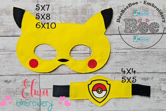 Pikachu Mask and Bracelet ITH Project - Applique - Machine Embroidery Design