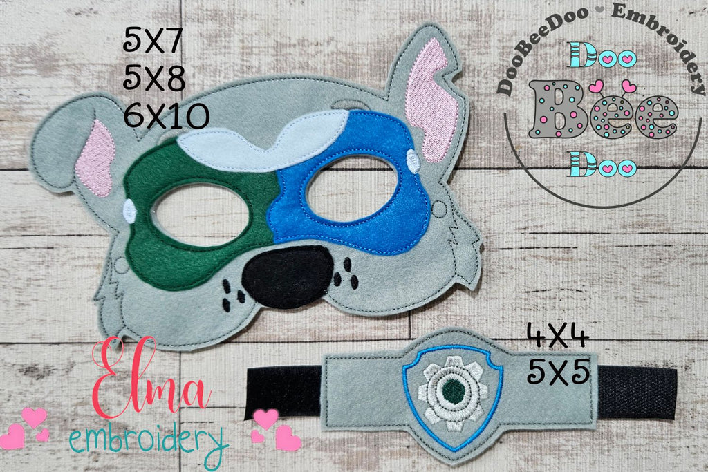 The Mighty Pups Rocky Mask and Bracelet ITH Project - Applique - Machine Embroidery Design