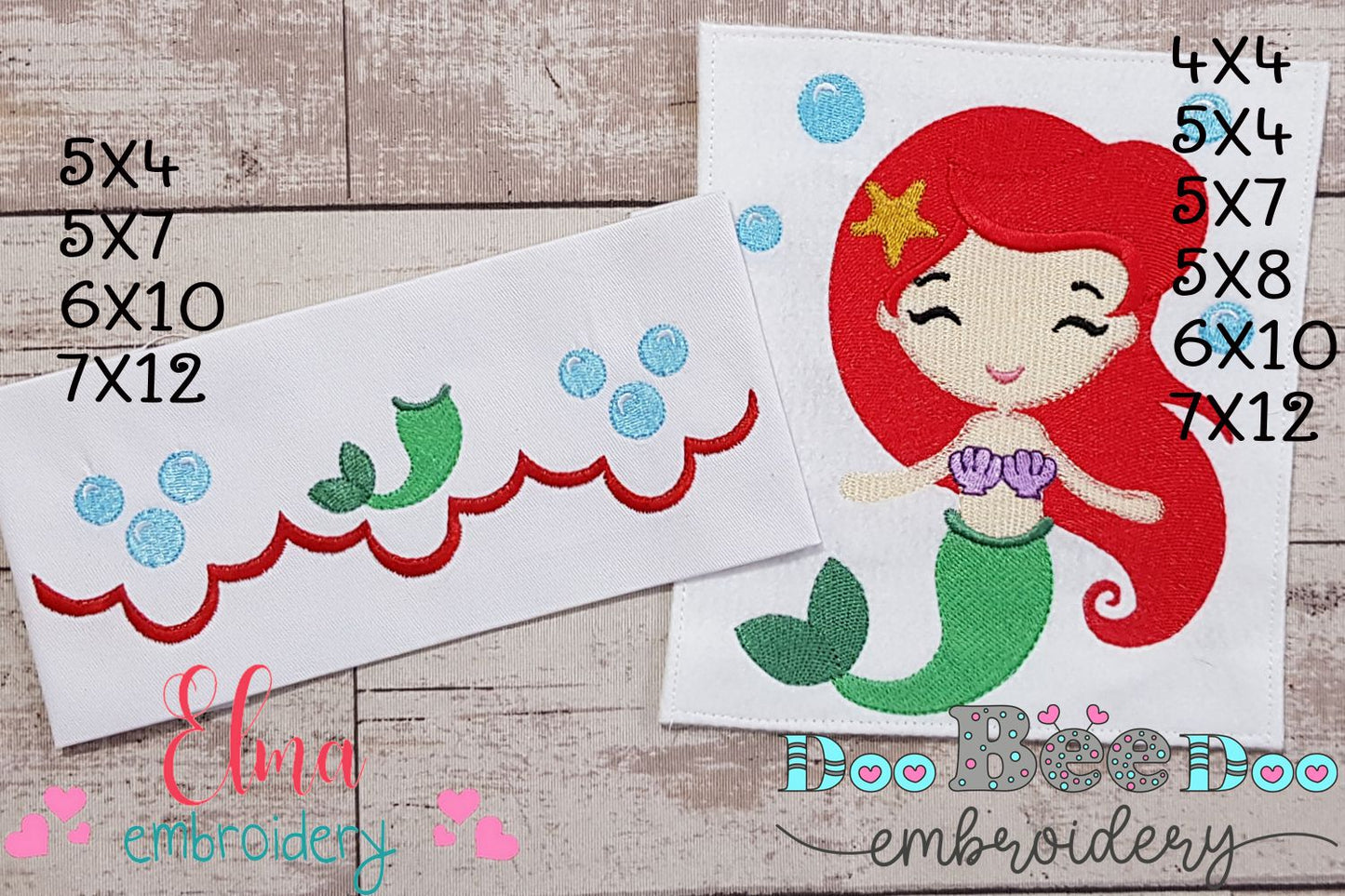 Princess Mermaid Ariel and Border - Fill Stitch Embroidery