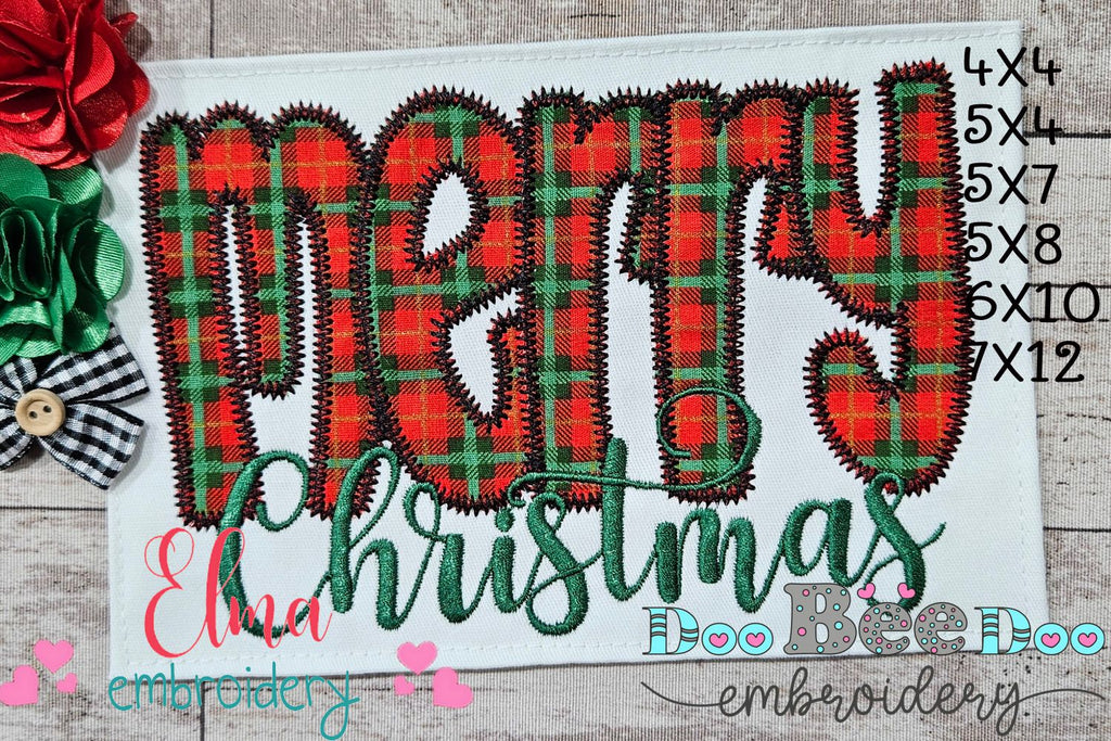 Merry Christmas - Zig Zag Applique - Machine Embroidery Design