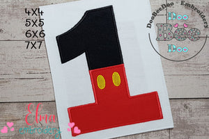 Mouse Ears Boy 1st Birthday Number 1 - Applique Embroidery