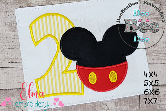Mouse Ears Boy 2nd Birthday Number 2 - Applique Embroidery