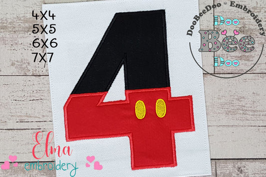 Mouse Ears Boy 4th Birthday Number 4 - Applique Embroidery