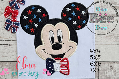 4th of July Mouse Ears Boy - Applique - Machine Embroidery Design