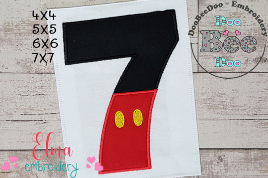 Mouse Ears Boy 7th Birthday Number 7 - Applique Embroidery