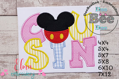 Mouse Ears Boy Cousin - Applique Embroidery