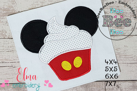 Mouse Ears Boy Cupcake - Applique Machine Embroidery Design