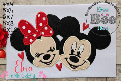 Mouse Girl and Boy in Love - Applique - Machine Embroidery Design