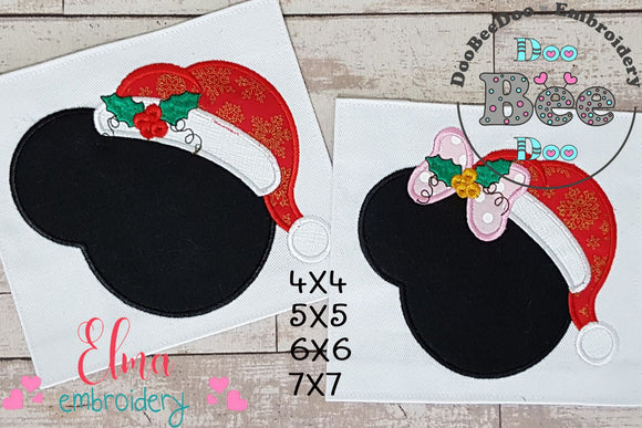 Mouse Ears Boy and Girl Christmas - Set of 2 Designs - Applique Embroidery